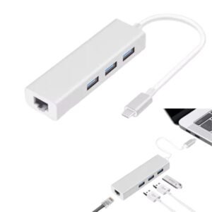 Adaptador HUB Tipo-C 2.0 / 4 En 1 ( RJ45 + 3 USB )